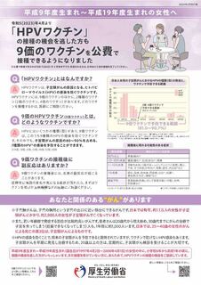 9価HPVワクチン接種のお知らせリーフレット（キャッチアップ版）（厚生労働省）画像