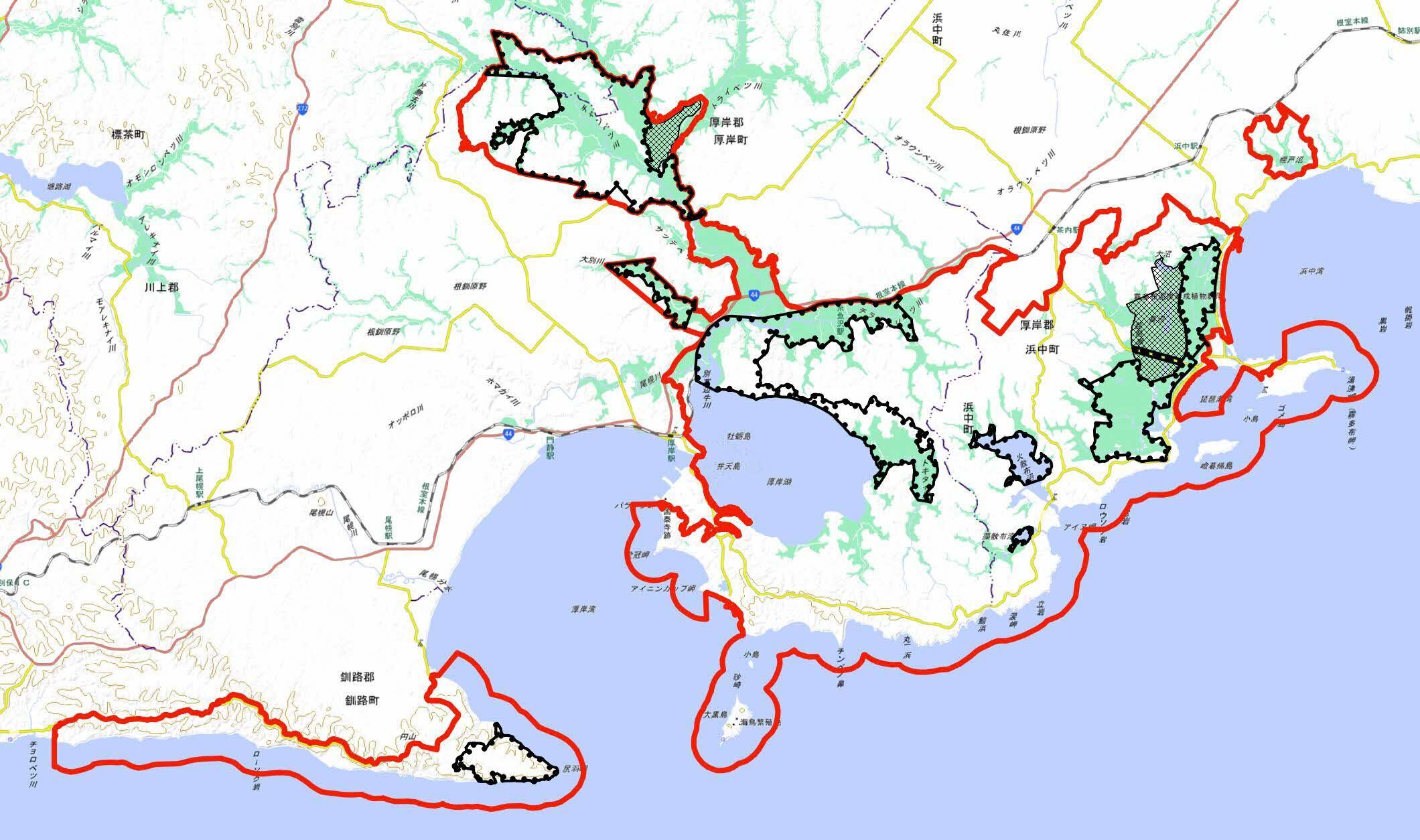 厚岸霧多布昆布森国定公園乗り入れ規制区域図