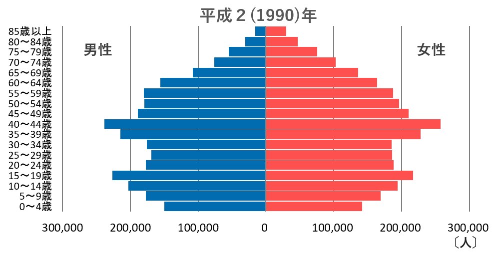 男女・年齢別人口(人口ピラミッド)の推移(北海道)(グラフ)1990.png